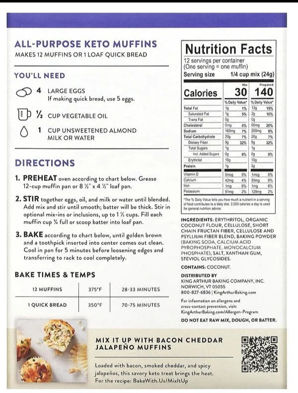 King Arthur Flour, All-Purpose Keto Muffin Mix, 283 g - Mom it KeTo Go