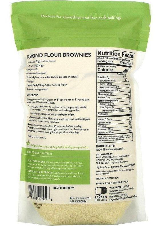 King Arthur Flour, Almond Flour, Grain-Free, 454 g - Mom it KeTo Go