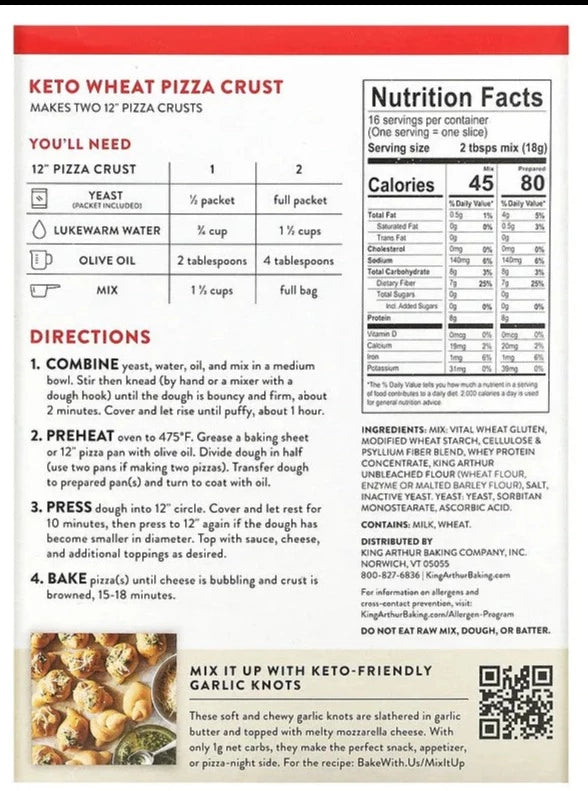 King Arthur Flour, Keto Wheat Pizza, Crust Mix, 291 g - Mom it KeTo Go