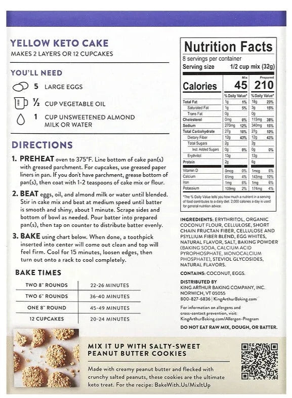 King Arthur Flour,Yellow Keto Cake Mix, 255 g - Mom it KeTo Go