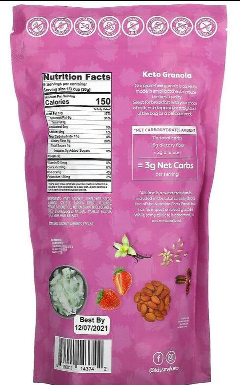 Kiss My Keto, Keto Granola, Strawberry & Vanilla, 270 g - Mom it KeTo Go