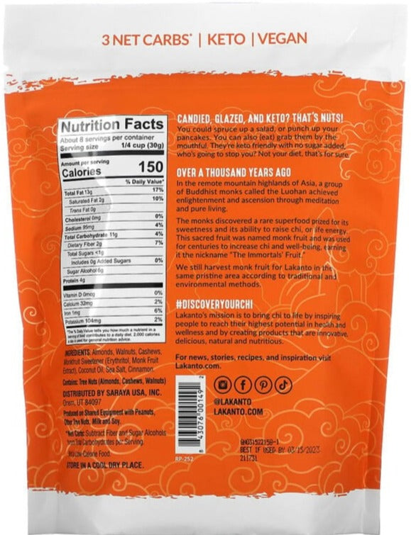 Lakanto, Keto Candied Nuts, Cinnamon Glazed, 227 g - Mom it KeTo Go