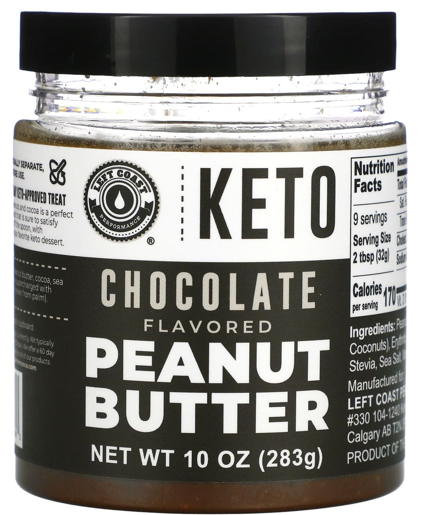 Left Coast Performance, Keto, Chocolate Flavored Peanut Butter, 283 g - Mom it KeTo Go