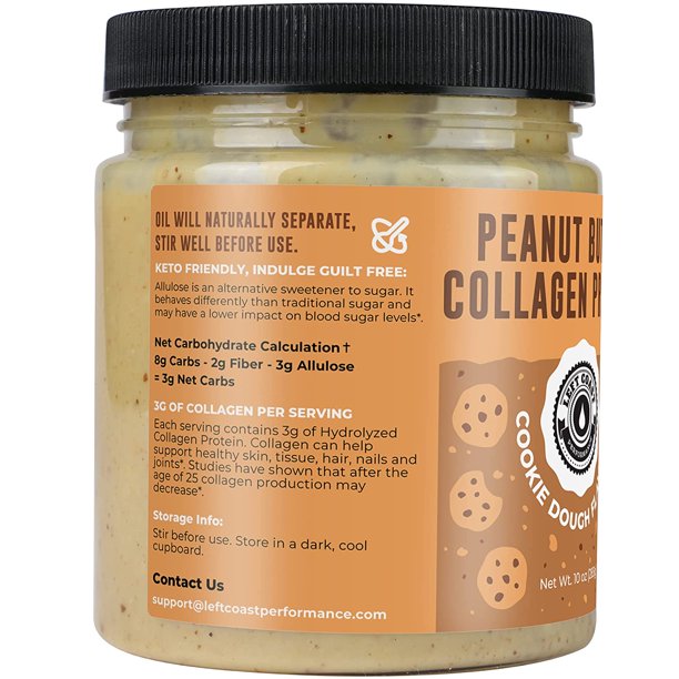 Left Coast, KETO Peanut Butter Protein Spread with Collagen, Low Carb, Gourmet, High Protein, Healthy Snack, 283g - Mom it KeTo Go