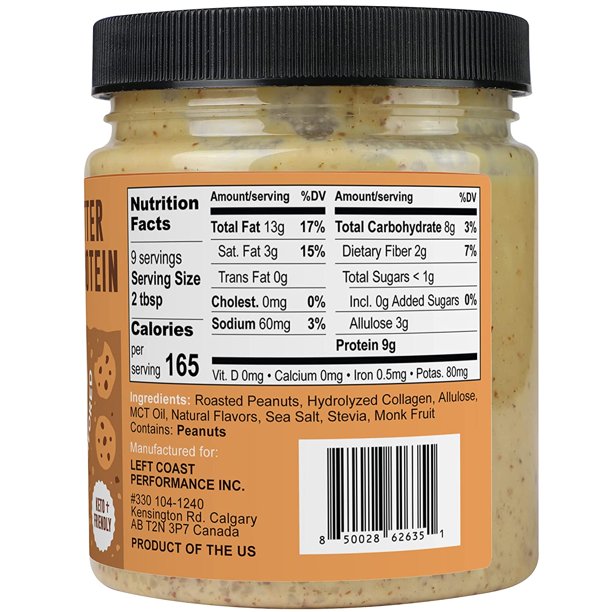 Left Coast, KETO Peanut Butter Protein Spread with Collagen, Low Carb, Gourmet, High Protein, Healthy Snack, 283g - Mom it KeTo Go