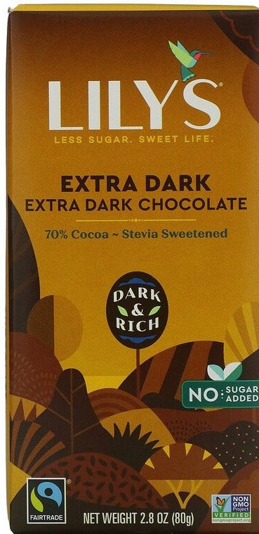 Lily's Sweets, 70% Cocoa Extra Dark Chocolate Bar, Extra Dark, 80 g - Mom it KeTo Go