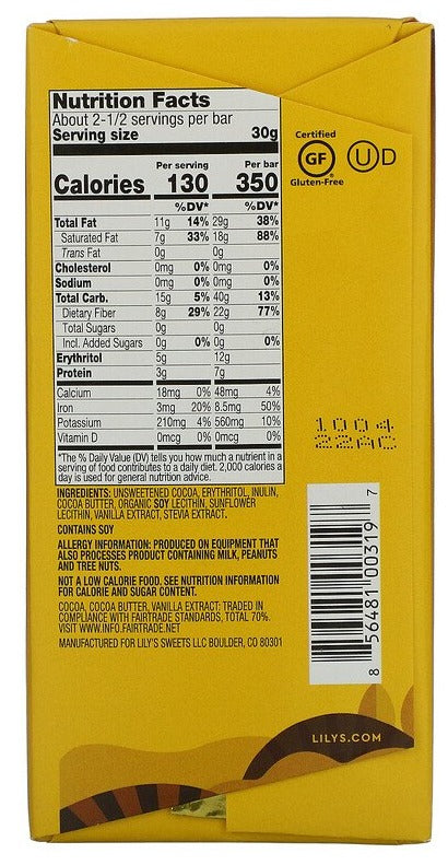 Lily's Sweets, 70% Cocoa Extra Dark Chocolate Bar, Extra Dark, 80 g - Mom it KeTo Go