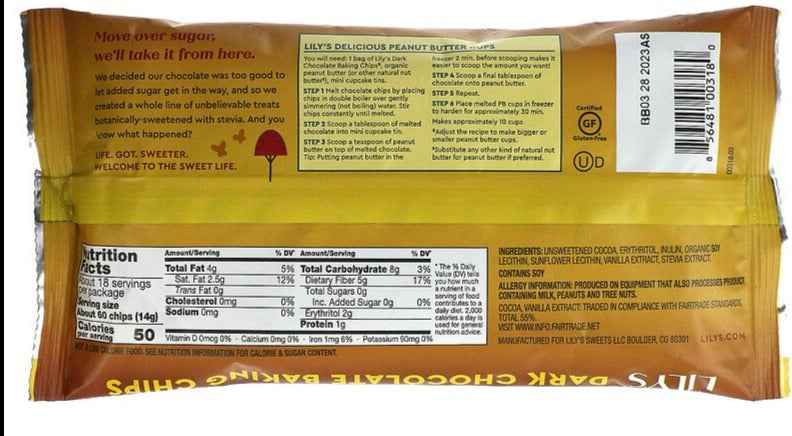 Lily's Sweets, Dark Chocolate Baking Chips, 255 g - Mom it KeTo Go