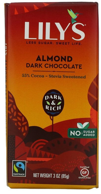 Lily's Sweets, Dark Chocolate Bar, Almond, 55% Cocoa, 85 g - Mom it KeTo Go