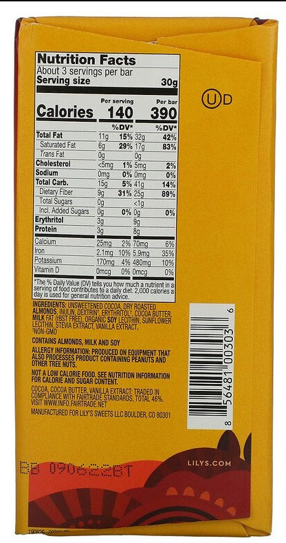 Lily's Sweets, Dark Chocolate Bar, Almond, 55% Cocoa, 85 g - Mom it KeTo Go