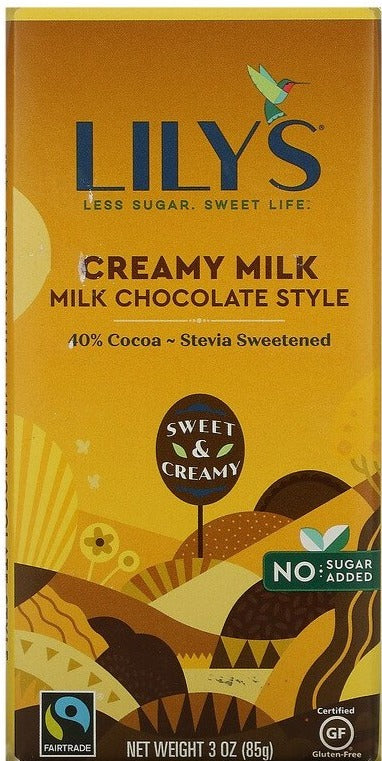 Lily's Sweets, Milk Chocolate Style Bar, Creamy Milk, 40% Cocoa, 85 g - Mom it KeTo Go