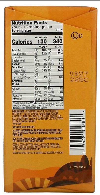 Lily's Sweets, Milk Chocolate Style Bar, Salted Caramel, 40% Cocoa, 80 g - Mom it KeTo Go