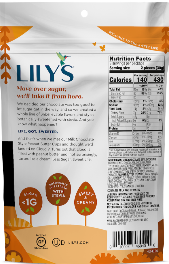 Lily's, Milk Chocolate Peanut Butter Cups, Sugar Free, 91g - Mom it KeTo Go