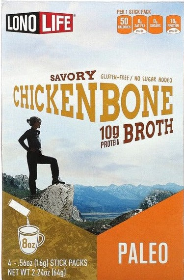 Lonolife, Broth, Chicken Bone, Paleo, 4 Stick Packs, 16 g Each - Mom it KeTo Go