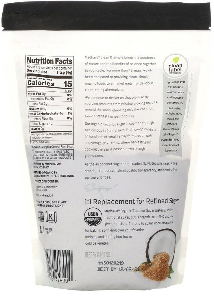 Madhava Natural Sweeteners, Deliciously Organic Coconut Sugar 454 g - Mom it KeTo Go