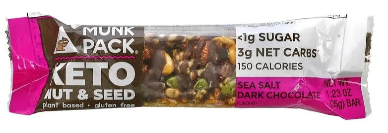 Munk Pack, Nut & Seed Gluten Free, Vegan, KETO Bar, Sea Salt Dark Chocolate, 35 g - Mom it KeTo Go