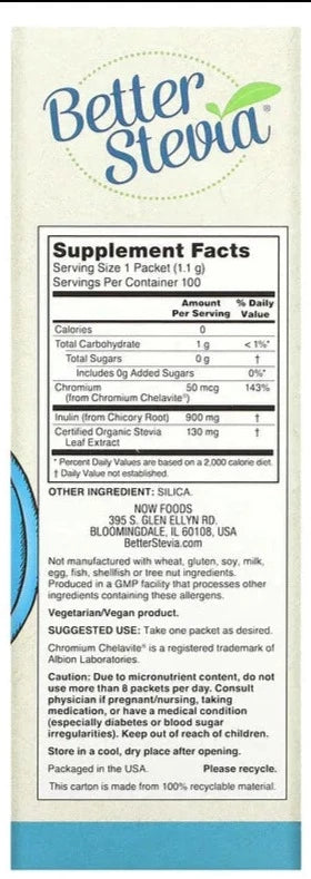 NOW Foods, Better Stevia, Balance with Chromium & Inulin, 100 Packets, 110 g - Mom it KeTo Go