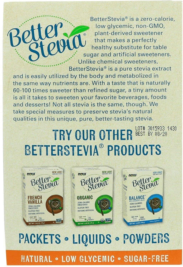 NOW Foods, Better Stevia, Zero-Calorie Sweetener, Original, 100 Packets, 100 g - Mom it KeTo Go