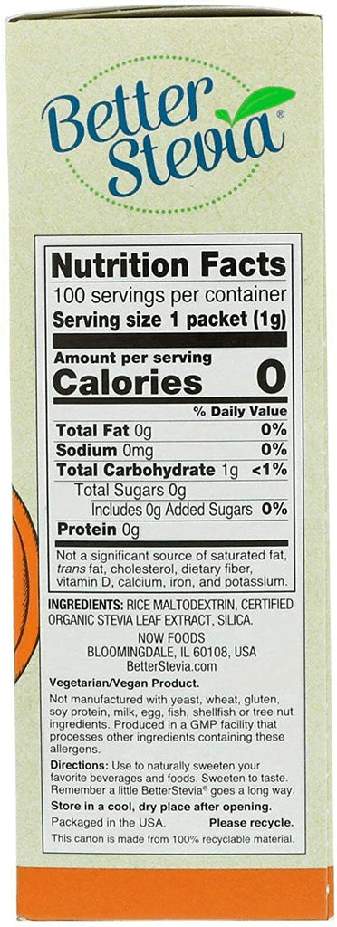 NOW Foods, Better Stevia, Zero-Calorie Sweetener, Original, 100 Packets, 100 g - Mom it KeTo Go