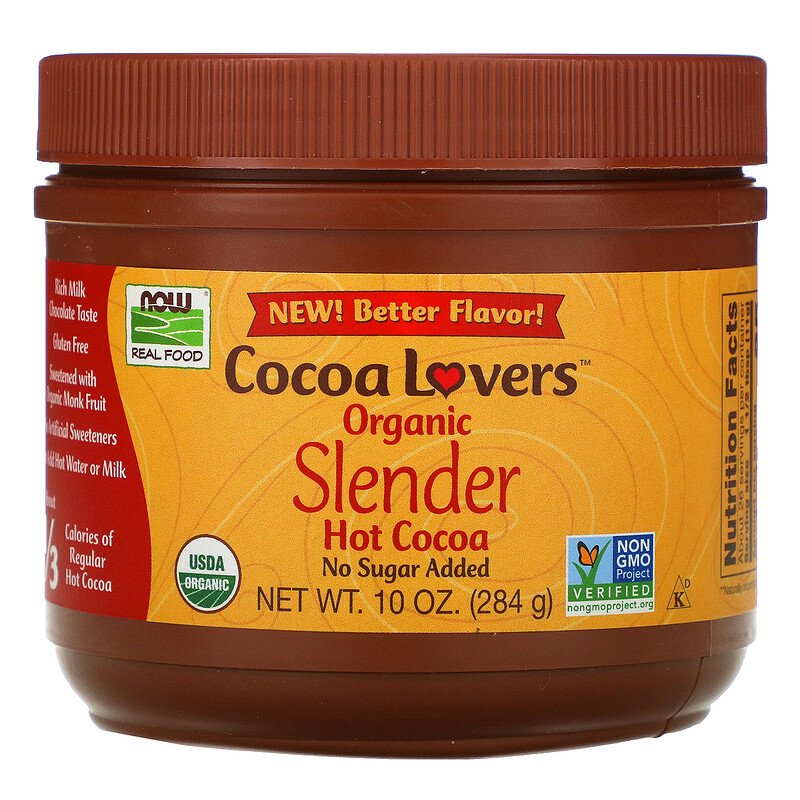 NOW Foods, Real Food, Cocoa Lovers, Organic Slender Hot Cocoa, 284 g - Mom it KeTo Go