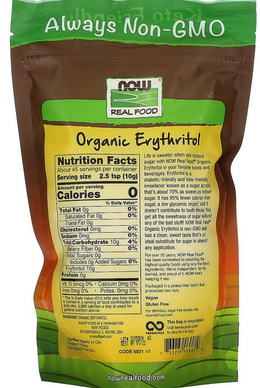 NOW Foods, Real Food, Organic Erythritol, 454 g - Mom it KeTo Go