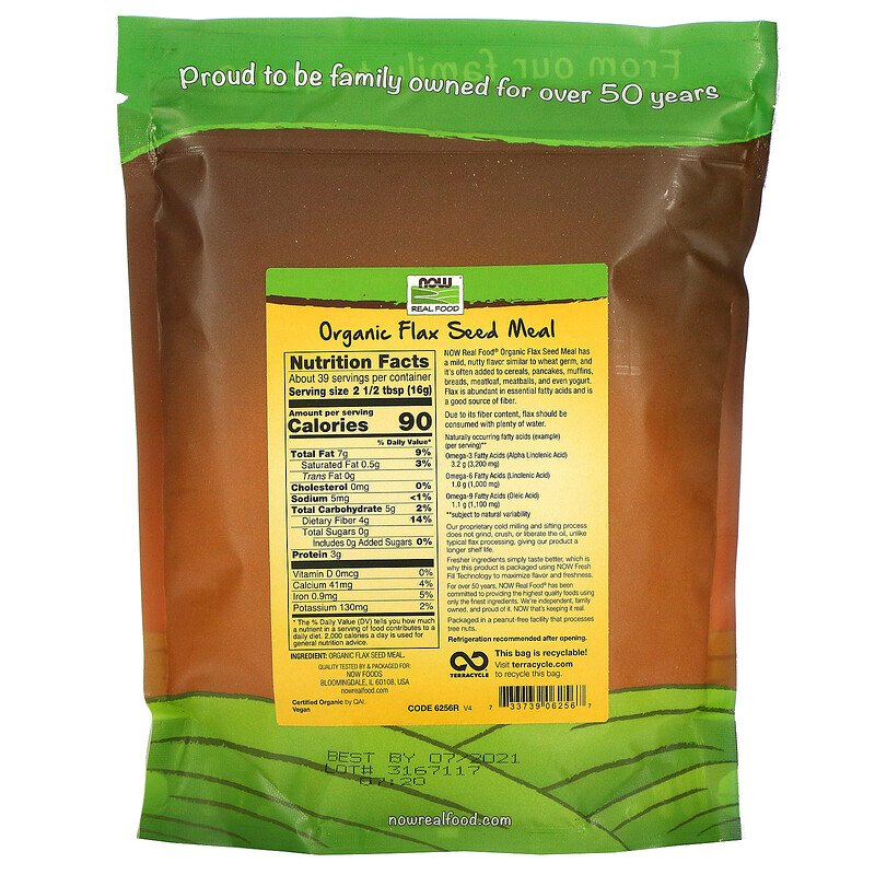 NOW Foods, Real Food, Organic Flax Seed Meal 624g - Mom it KeTo Go