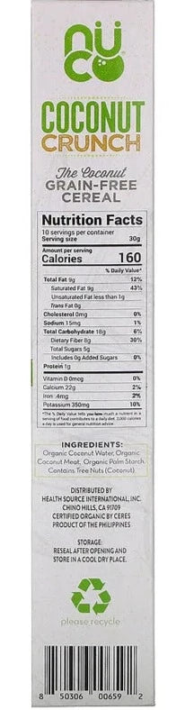 NUCO, Organic Coconut Crunch Grain-Free, KETO, Vegan Cereal, 300 g - Mom it KeTo Go