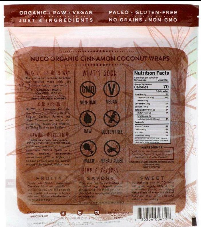 NUCO, Organic, Paleo Coconut Wraps, Cinnamon, 5 Wraps (14 g) Each - Mom it KeTo Go