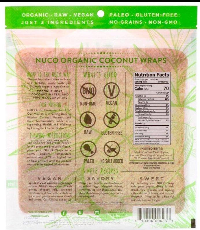 NUCO, Organic, Paleo Coconut Wraps, Original, 5 Wraps (14 g) Each - Mom it KeTo Go