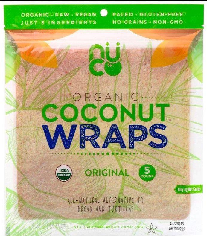 NUCO, Organic, Paleo Coconut Wraps, Original, 5 Wraps (14 g) Each - Mom it KeTo Go