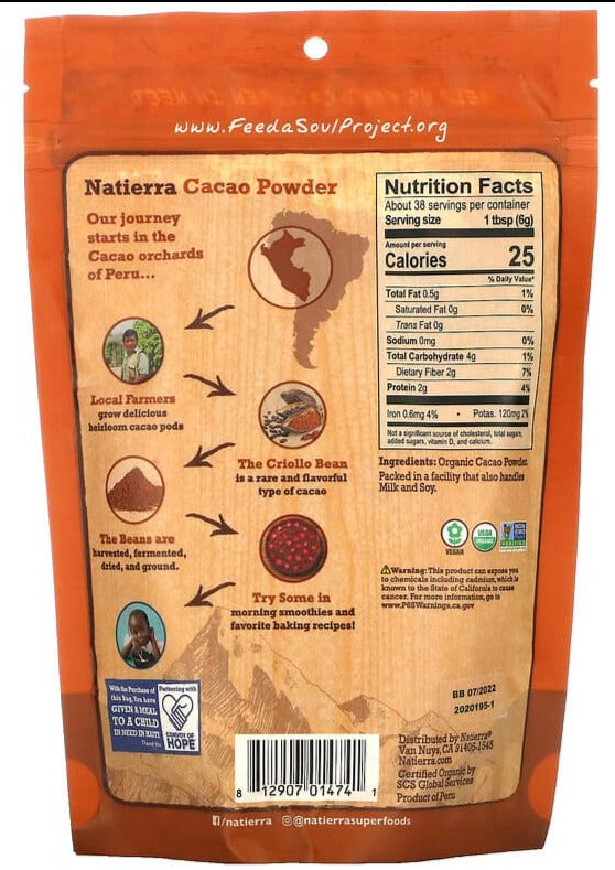 Natierra, Organic, Plant Based, Keto, Unsweetened, Cacao Powder, 227 g - Mom it KeTo Go