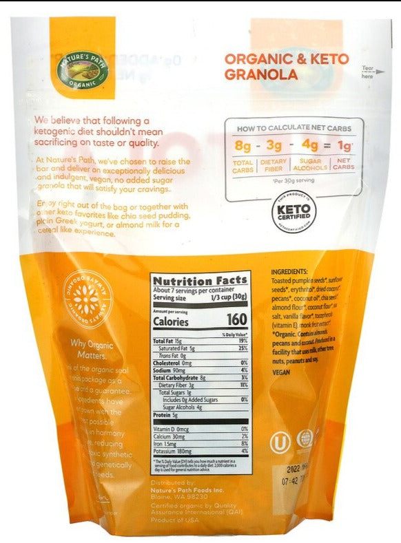 Nature's Path, Organic Ketola Crunch, Pumpkin Seed & Vanilla Granola, 227 g - Mom it KeTo Go