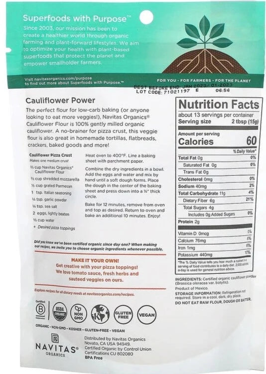 Navitas Organics, Organic Cauliflower Flour, 198 g - Mom it KeTo Go