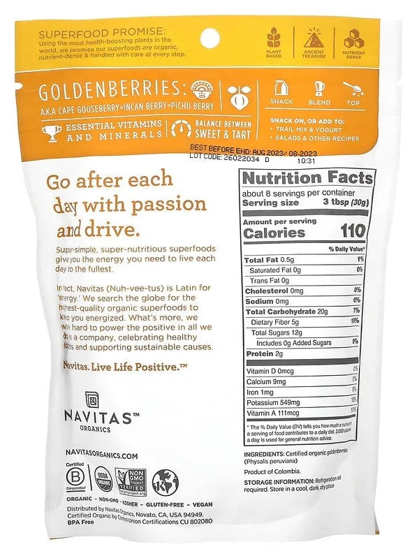 Navitas Organics, Organic Golden Berries, 227 g - Mom it KeTo Go