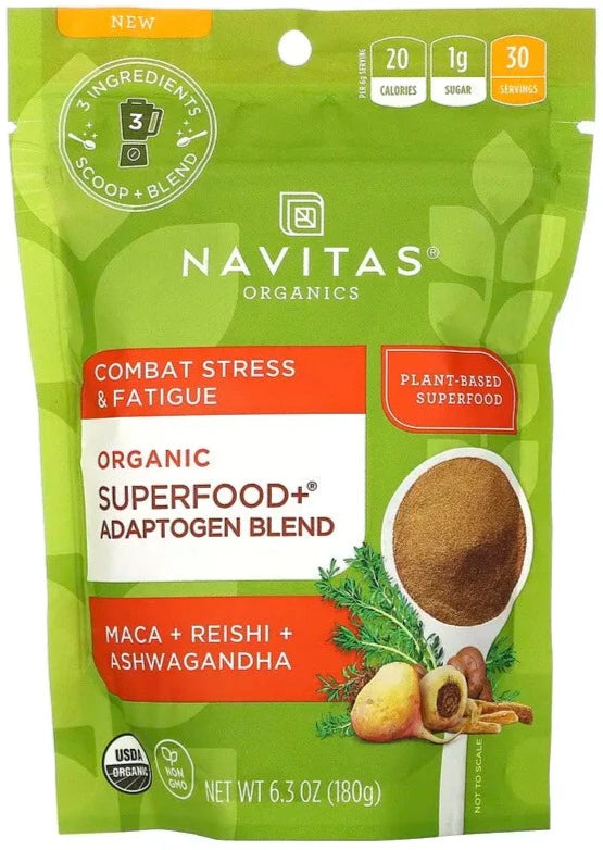Navitas Organics, Organic Superfood+ Adaptogen Blend, Maca + Reishi + Ashwagandha, 180 g - Mom it KeTo Go