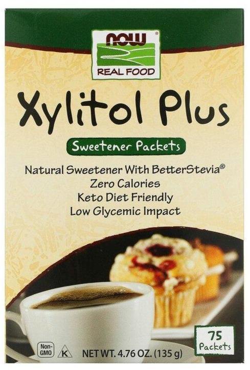 Now Foods, Real Food, Keto, Xylitol Plus, 75 Packets, 135 g - Mom it KeTo Go