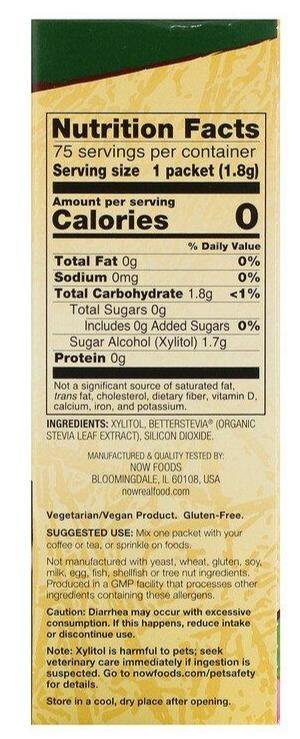 Now Foods, Real Food, Keto, Xylitol Plus, 75 Packets, 135 g - Mom it KeTo Go