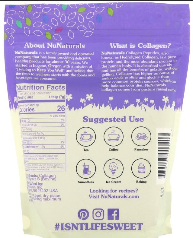 NuNaturals, KETO Collagen Peptides, Unflavored, 397 g - Mom it KeTo Go
