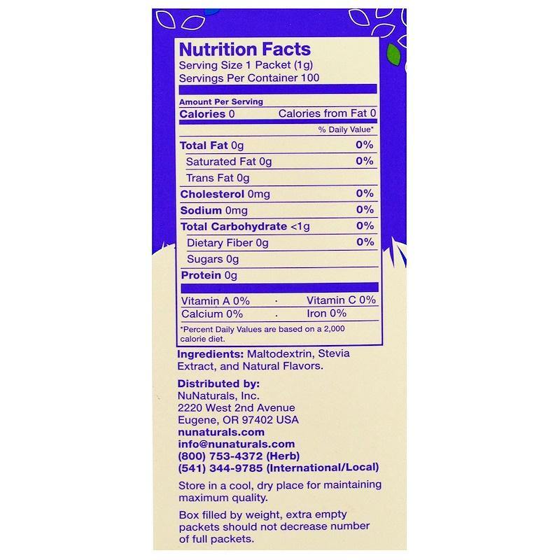 NuNaturals, NuStevia, White Stevia Powder, 100 Packets, 100g each - Mom it KeTo Go
