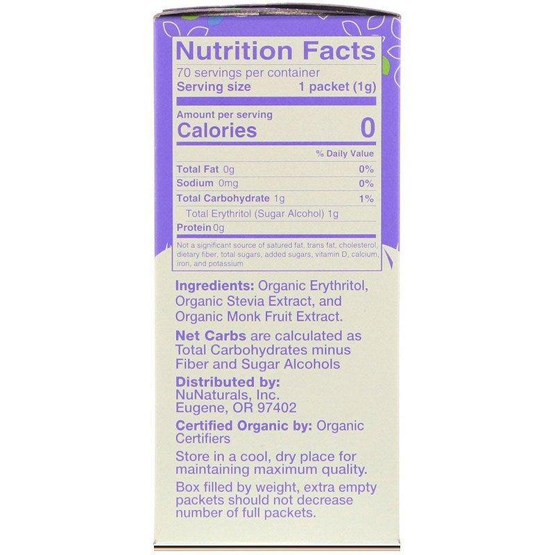 NuNaturals, Organic Sweetener, Stevia and Monk Fruit, 70 Packets, 2.47 oz (70 g) - Mom it KeTo Go