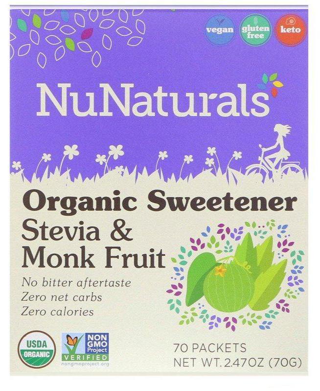 NuNaturals, Organic Sweetener, Stevia and Monk Fruit, 70 Packets, 2.47 oz (70 g) - Mom it KeTo Go