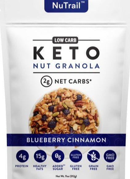 NuTrail, Keto, Gluten Free, Sugar Free, Nut Granola, Blueberry Cinnamon, 312 g - Mom it KeTo Go