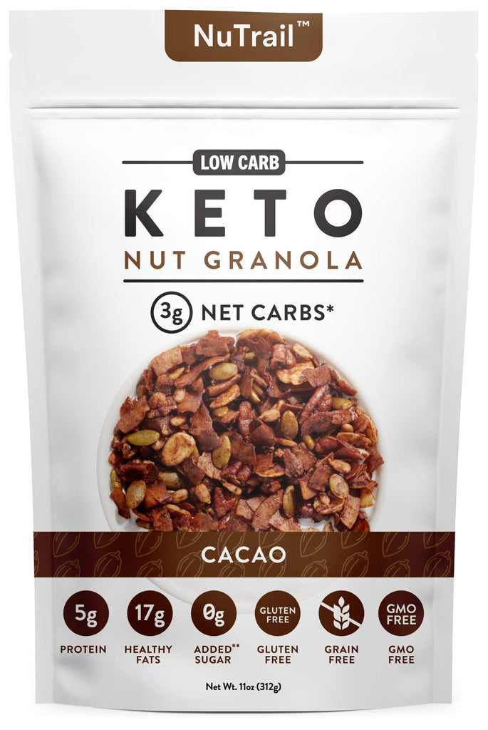 NuTrail, Keto, Gluten Free, Sugar Free, Nut Granola, Cacao, 312 g - Mom it KeTo Go