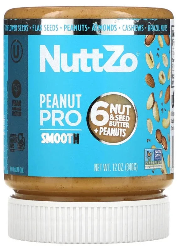 Nuttzo, Keto Peanut Pro, 6 Nut & Seed Butter + Peanuts, Smooth, 340 g - Mom it KeTo Go
