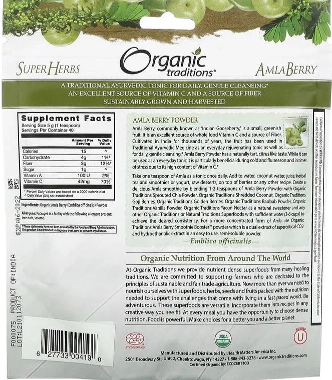 Organic Traditions, Amla Berry Powder, 200 g - Mom it KeTo Go