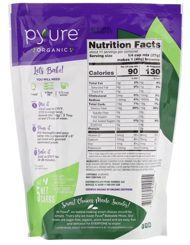 Pyure, Organic Bakeable, Sugar-Free Brownie Mix, Chocolate Fudge, 300 g - Mom it KeTo Go