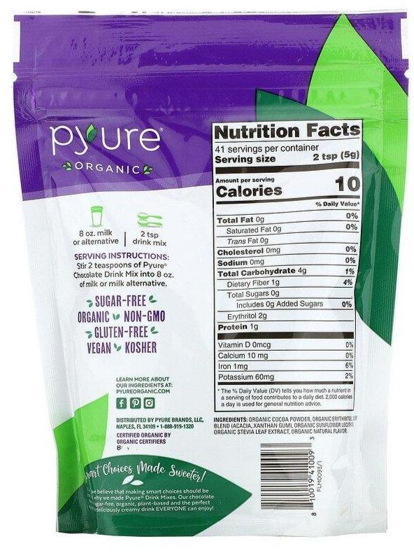 Pyure, Organic Sugar-Free Chocolate Drink Mix, 205 g - Mom it KeTo Go
