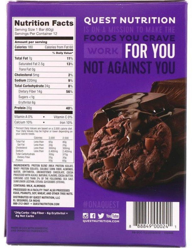 Quest Nutrition, Protein Bar, Double Chocolate Chunk, 60 g - Mom it KeTo Go