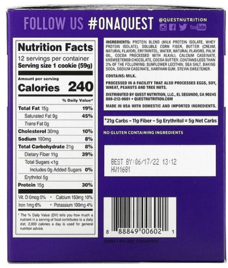Quest Nutrition, Protein Cookie, Double Chocolate Chip, 59 g - Mom it KeTo Go