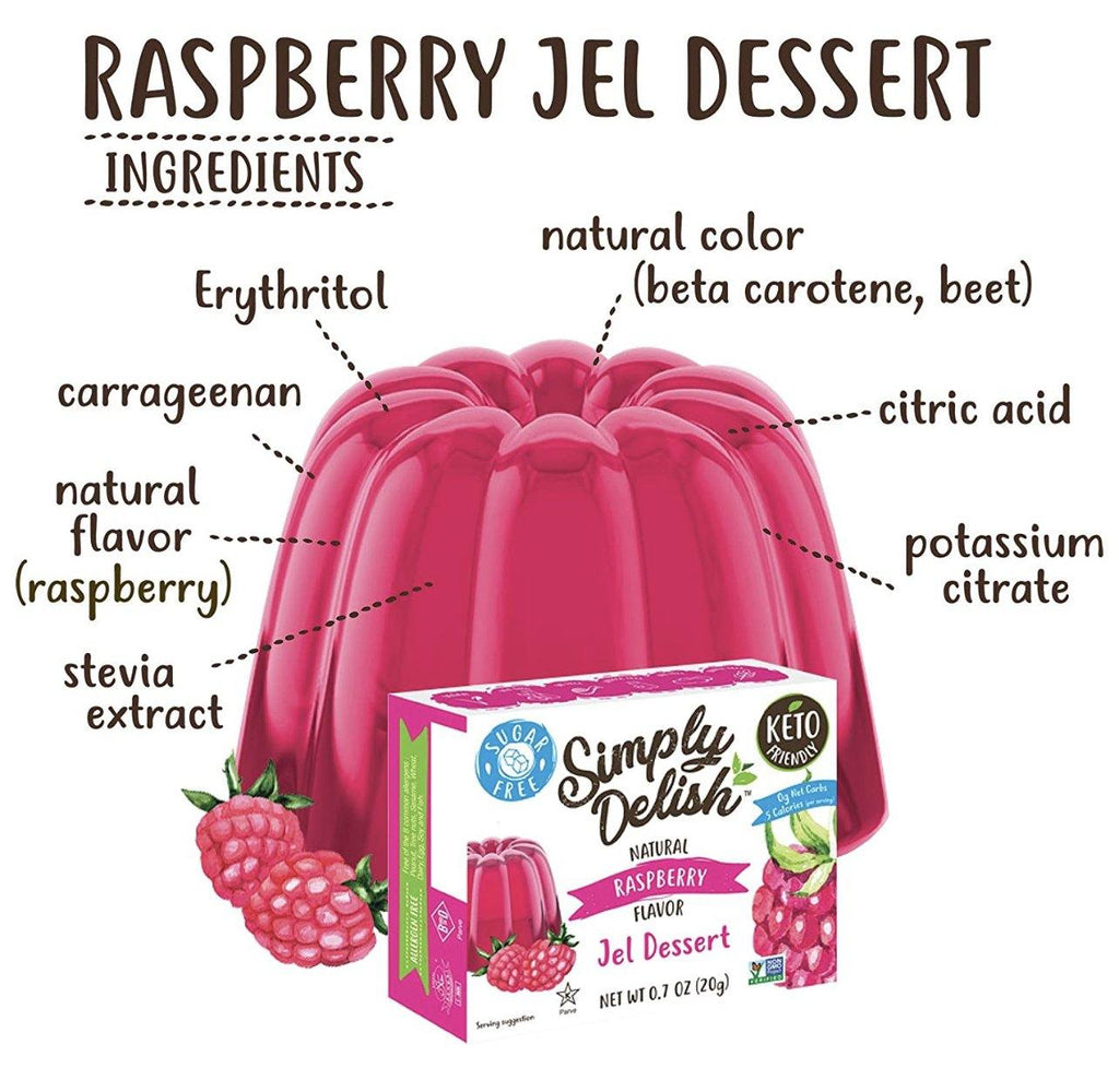Natural Simply Delish, Natural Sugar Free Jel Dessert, Raspberry, 20 g - Mom it KeTo Go